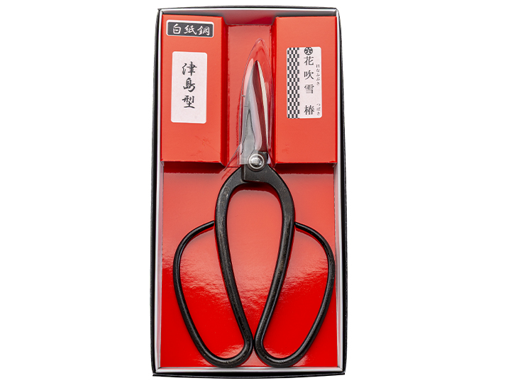 越後花吹雪　津島型(植木鋏) 黒打ち 白紙鋼